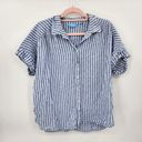 Draper James  Linen Blend Striped Roll Sleeve Women Large Button Front Top Photo 2