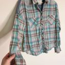 We The Free  Womens Button Up Shirt Blue Plaid Long Sleeve Collar Stretch SP Photo 2