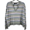 360 Cashmere  Medium Rosa V-Neck Boxy Semi-Cropped Purple Gray Striped Sweater M Photo 0