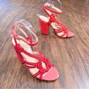 CAbi  • Tiptoe Sandals rope braided heel chunky block Hibiscus Red coral Photo 1