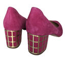 Brian Atwood Pink Block Lattice Gold Suede Pumps Size 6 Barbiecore Photo 3