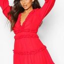 Boohoo  Red Ruffle Flowy Mini Dress / M Photo 0