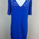 Badgley Mischka Belle  Dress 8 Blue Lace Short Sleeve Shift Mini Party‎ Womens Photo 4