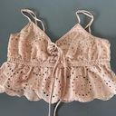 Aerie  pink top womens, cropped spaghetti strap lacey size S Photo 0
