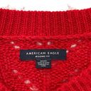 American Eagle  Open Knit Sweater Size Medium Jegging Fit Red V-Neck Womens Photo 5