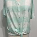 Style & Co . Gingham Tie Front Short Sleeve Button Up Linen Top Mint White Medium Photo 5