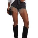 Good American  The Bombshell Denim Short Black Size 8 Cutoff Rhinestone Fringe Photo 1