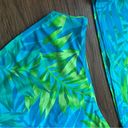 Vtg Y2K Tankini Swim Set Sz 12 Neon Abstract Palm Print High Rise Blue Photo 6