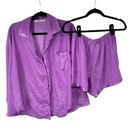 Victoria's Secret Victoria’s Secret Purple Matte Satin Long Sleeve Shorts Pajama Set Photo 0