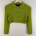 Cable and Gauge  Y2K 90’s Vibes Green Ribbed Rhinestone Half Zip Cropped Sweater Photo 1