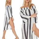 l*space L* Izzy Striped Smocked Coverup Womens Size M Off The Shoulders Side Slits Photo 1