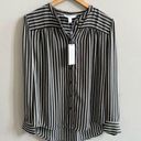 Popsugar  NWT Striped Long Sleeve Button Down Shirt Classic Black and White Top Photo 0