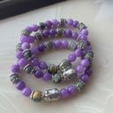 Dream tiger eye Buddha head labradorite kunzite ONE NEW stretch bracelet hand cr Purple Photo 1