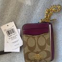 Coach  Khaki Signature Canvas Deep Berry Zip Card Case Photo 0