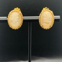 Profile Vintage Gold Tone Filigree Carved Woman  Cameo Clip On Earrings 3/4" Photo 0