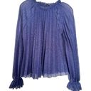 ZARA  Size M Accordion Pleated Bell Sleeve Blouse Ruffle High Neck Sheer Blue Photo 5