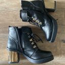 Boohoo gold plate lace up black combat boots 7 Photo 0