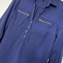 DNA Couture Long Sleeve Blouse Size Small Blue Zipper / Button Detail 3/4 Sleeve Photo 2