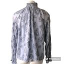 Rebecca Taylor ✨ Smocked Neck Silk Rose Print Sz. 10 Blouse Light Blue Metallic✨ Photo 11