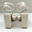 ALDO Lulu White Block Heel Ankle Strap Pearl Embellished Platform Sandals Size 7 Photo 3