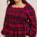 Torrid  Red Plaid Brushed Rayon Acrylic Smocked Babydoll Top Sz.2 NWT Photo 1