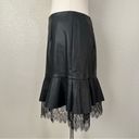 Who What Wear  Black Faux Leather Mini Skirt with Ruffle Lace Hem Photo 3