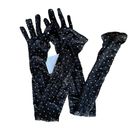 MISHA Sparkle Gloves Black Silver Black Sheer Rhinestone Opera Designer $91 NEW Photo 3