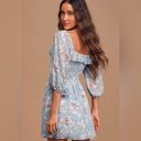 Lulus Love Potion Blue Floral Smocked Three-Quarter Sleeve Mini Dress Large Photo 2