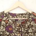 Anne Klein VINTAGE Floral Silk Top Blouse Long Sleeve Metal Button Front Retro Brown Size 4 Photo 1