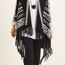 Chico's Chico’s Aztec print open front fringed cardigan front Black White  size XL Photo 2