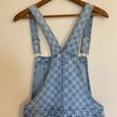 No Bo Junior Women’s  Light Checked Frayed Hem Denim Shortalls Size Medium (7/8) Photo 5