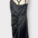 Elodie  A-Line Mini Dress Women's Med Black Satin Ruched Side Spaghetti Straps Photo 1