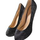 Nine West  Juliette Black Speckled Denim Metallic Suede Heels Photo 4