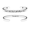 New Stainless Steel Laser Engraved Christian Bible Verse Cuff Bracelet Proverbs 3:5 Silver Photo 0