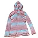 prAna  GEMMA Hoodie Sweatshirt Women Size L White/Pink Lightweight V Neck Photo 0