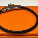 Hermès Black Viviride Fantasy Leather Bangle Heart Cadena Silver Hardware Bracelet Photo 8