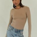 The Range  No Bra Club Long Sleeve Crew Top in Saddle XSmall Womens Tee Top Photo 9