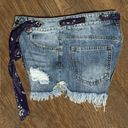 Vintage Havana  Blue Denim Distressed Cut-off Shorts with Bandana Belt Size 25 Photo 2