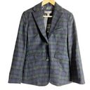 Eddie Bauer  Navy Blue Green Wool Blend Plaid Blazer Jacket Women’s 4 Petite Photo 0