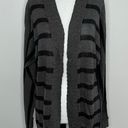 LA Made New  Striped Cardigan Sweater Cotton Rounded Hem Hook Closure Grey Black Photo 7