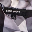 Nine West  Black and White Tie Front Bow Diamond Print Sleeveless Blouse Photo 2