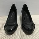 Anne Klein  Womens Black Leather Slip On Round Toe Wedge Heeled Pumps Size 10M Photo 1