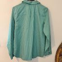 Chico's  no iron green and white striped button down blouse size 1 = size medium Photo 3