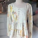 True Craft Ivory Tie Dye Tiered Top  Long Sleeve Cotton Blend Flowy Womens Medium Photo 1