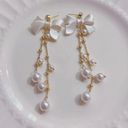 Elegant Bow White Pearl Dangle Drop Earrings for Women,Pearl Earrings Gold Photo 2