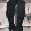 Attention  over the knee boho black suede leather tassel block heel boots sz 8 Photo 2