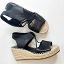 Eileen Fisher  Agnes Slip On Espadrilles Wedge Sandals Black Leather Women's 7 Photo 0