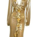 Wow Couture  Wow Gown Metallic Ruffle Long Sleeve Maxi Gold Size Large NWT Photo 0