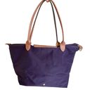 Longchamp  Large Le Pliage Tote Purple, Nylon Leather Trim Handbag Photo 2