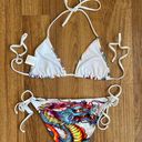 Ed Hardy Vintage Y2K Rare White Blue Dragon String Triangle Edgy Bikini Set Photo 6